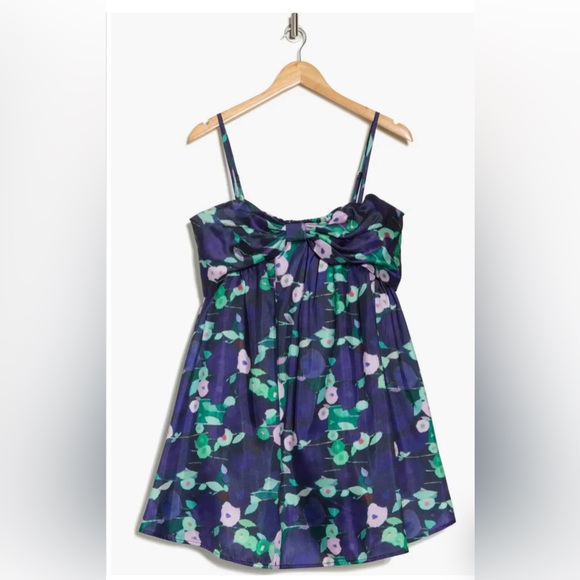 Hutch Bow Navy Multi Floral Babydoll Mini Dress Size Large NWT - Picture 3 of 14